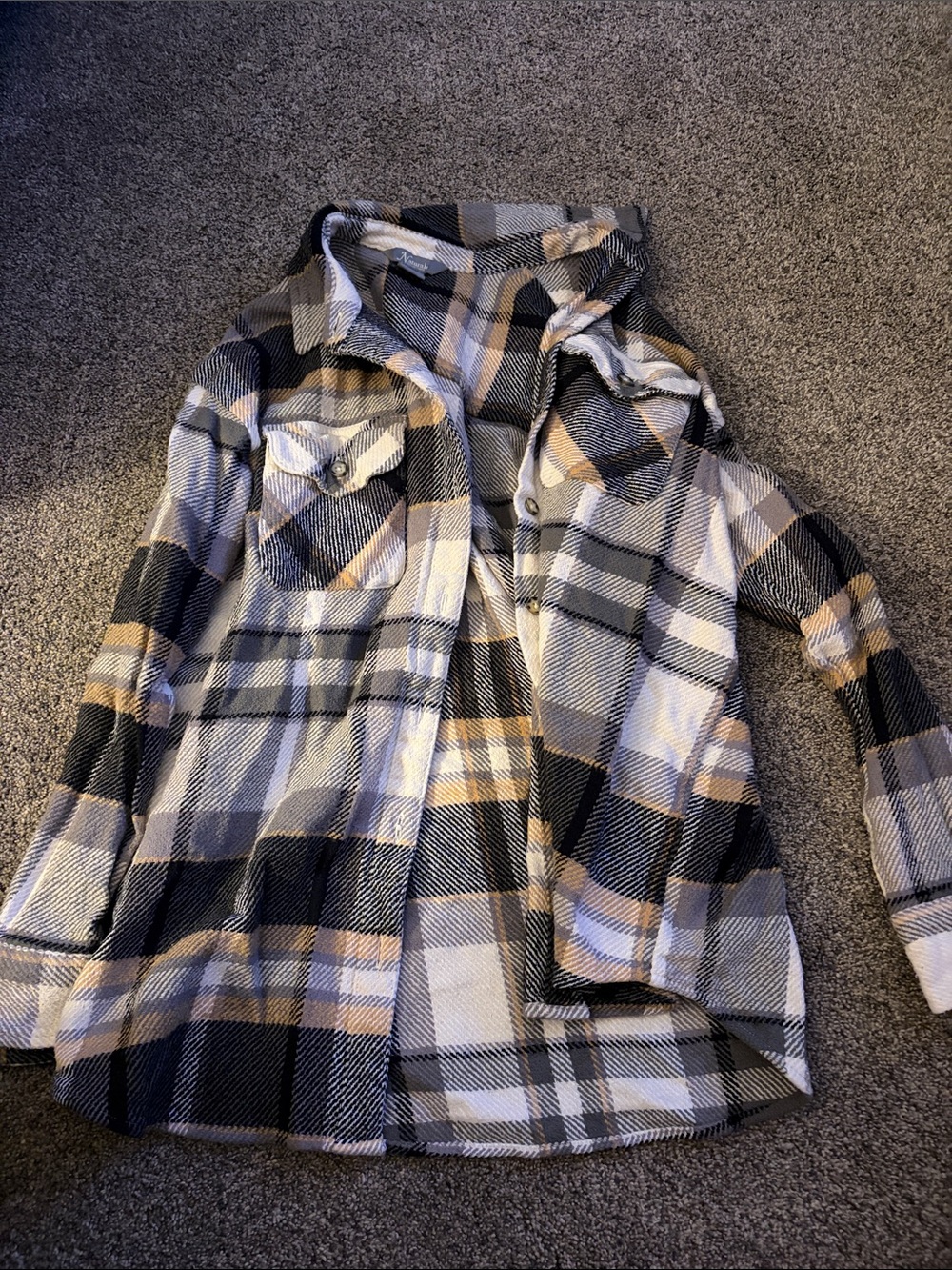 Natural Reflections Plaid Shirt in Black, White & Tan